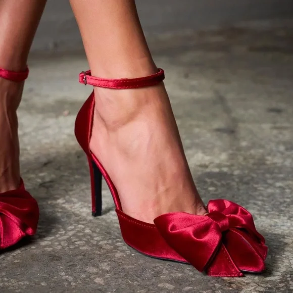 H&M NWT HOLIDAY RED BOW HEELS - Picture 6 of 10